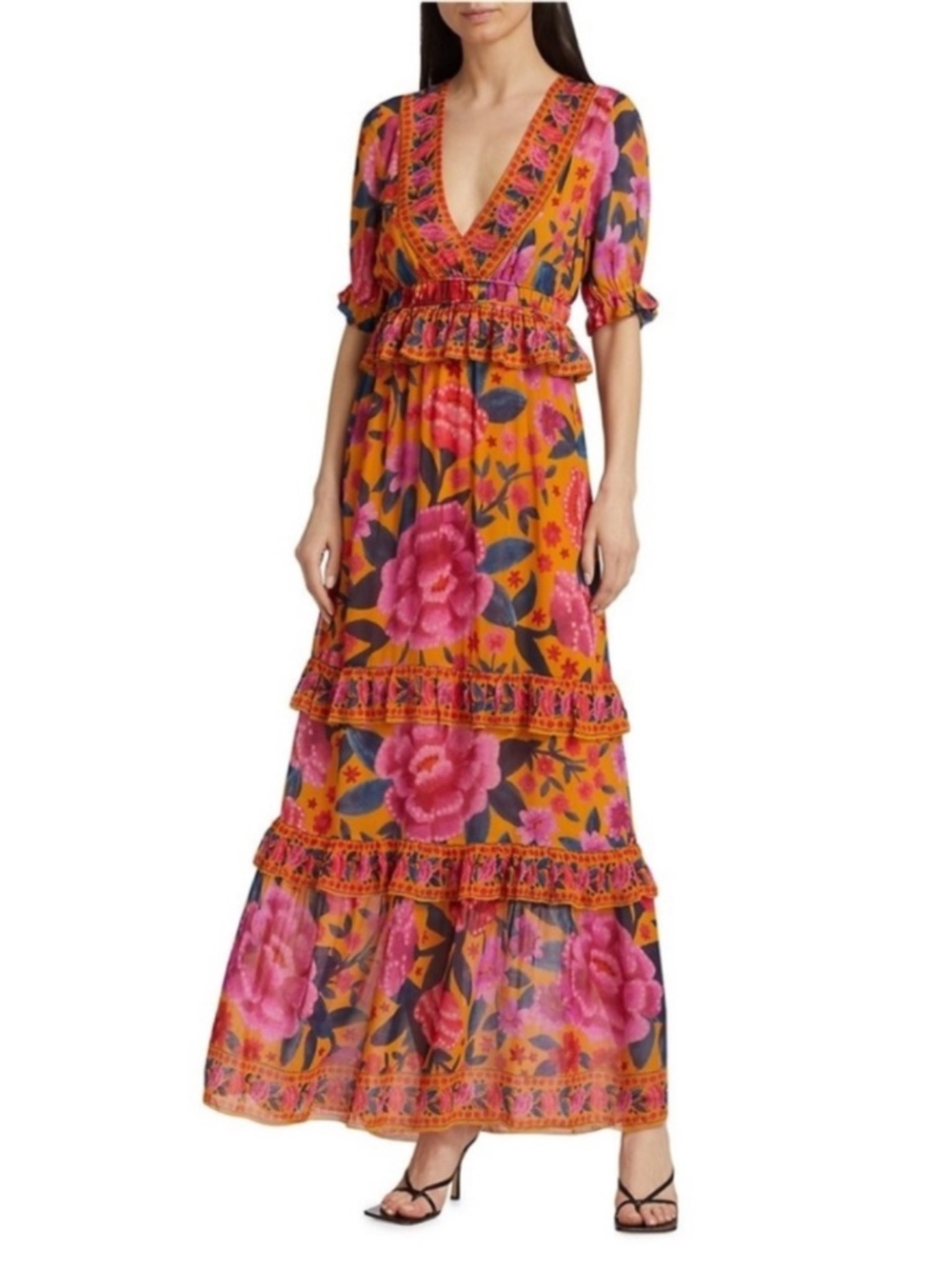 NEW Farm Rio Floral Dream Maxi Dress Floral Dream Yellow Small - Picture 8 of 16